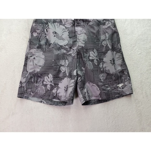 Speedo Swim Bottoms Mens Large Gray Floral Pockets Elastic Waist Drawstring Logo - Picture 3 of 10